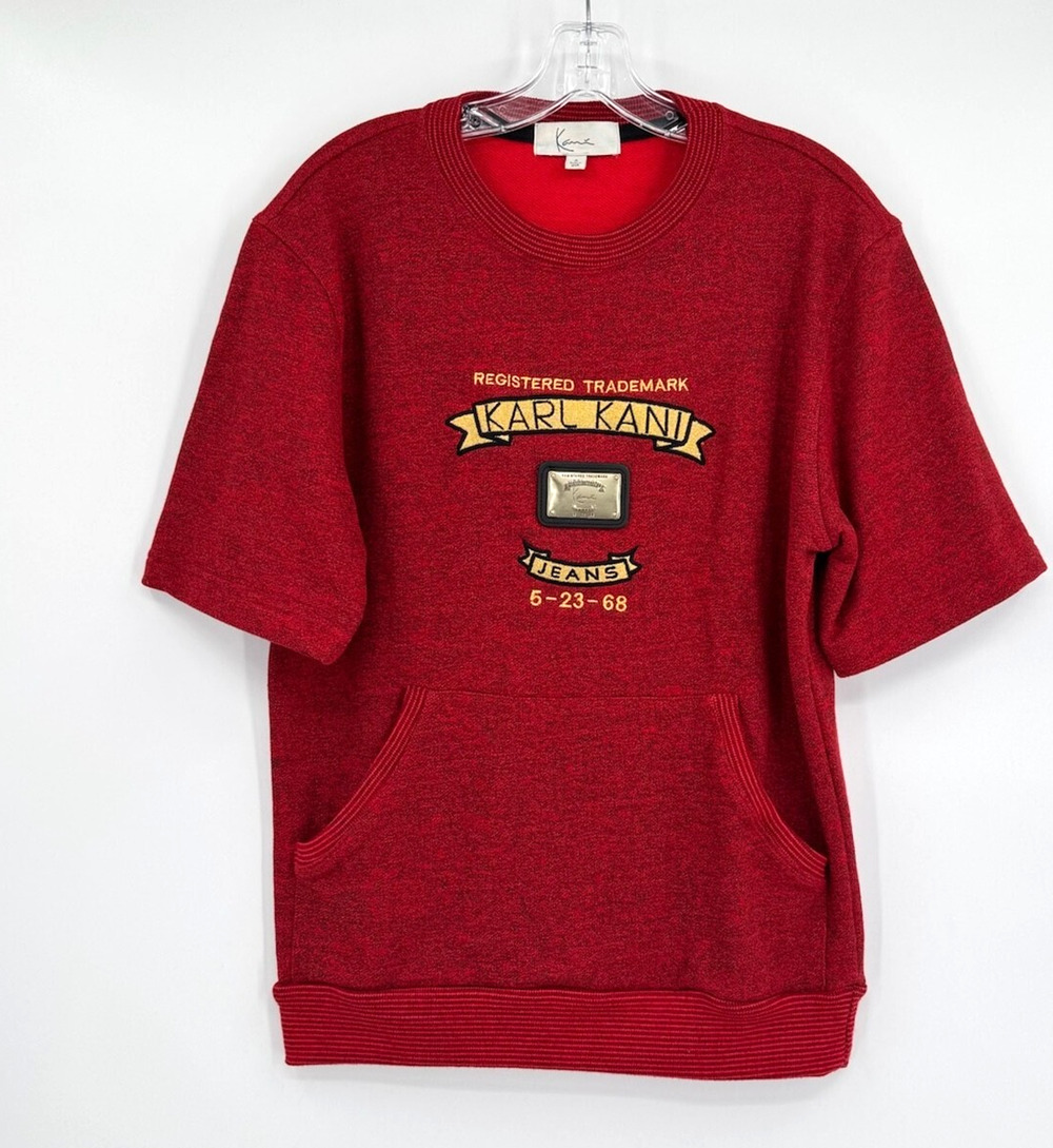 Karl Kani Mens Heather Red Cotton Blend Logo Short Sleeve Sweatshirt Sz S